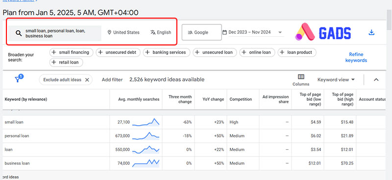 google keyword planner