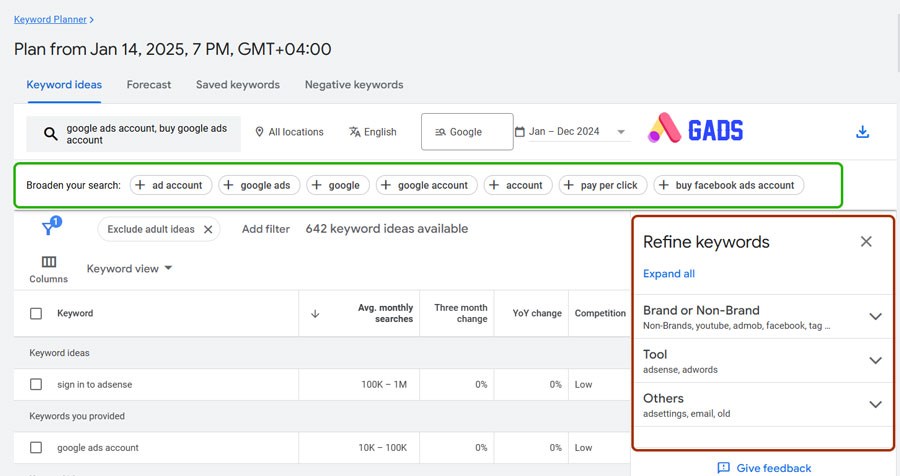 how to use google keyword planner